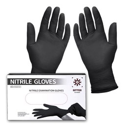 Ritter Premium Nitrile Gloves Black Pack of 100 - Disposable Gloves Latex Free - Nitrile Powder-Free - Black Nitrile Gloves - Size S