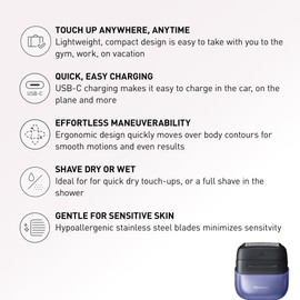 Panasonic Swipe Right Travel Shaver for Women, Portable Electric Razor with USB-C Charging, 3-Blade Cutting System for Dry or Wet Use - ES-CM3A-V