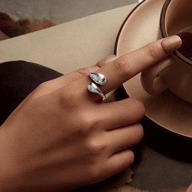 MUNDELL 925 Sterling Silver Ring Water Droplet Open Ring Minimalist Ring for Women Stackable Ring Fine Jewelry