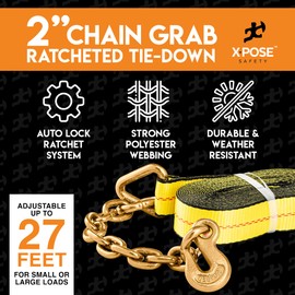 Ratchet Straps Heavy Duty - 2 Inch x 27 Foot Tie Down Straps Ratchet Operated with Chain Grabs - Ratcheting Moving Straps for Truck Bed and Car Cargo - Kayak and Motorcycle Tie Down Straps 4 Pack