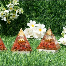 GUJOXILA 2.4" Red Carnelian Healing Crystals Orgonite Orgone Energy Tower Gifts for Beginners Lotus Flower Reiki Meditation Balancing Spiritual Protection Nature Gemstones