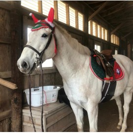 Lift Sports Horse English Christmas Santa Claus Saddle Pad Matching Fly Bonnet Polo Wrap Ear - Cob