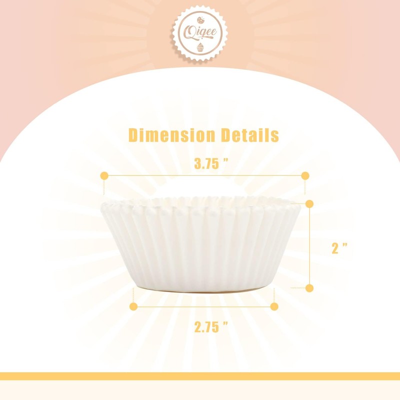 qiqee Jumbo White Cupcake Liners Cupcake Cups Muffin Liner 300-Count