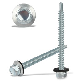 60PCS Roofing Screws with Rubber Washers 6.3x75mm Hex Head Self Tapping Screws Tech Screw for Metal Zinc Plated Corrugated Roofing Cladding Steel Screw for Tin Roof