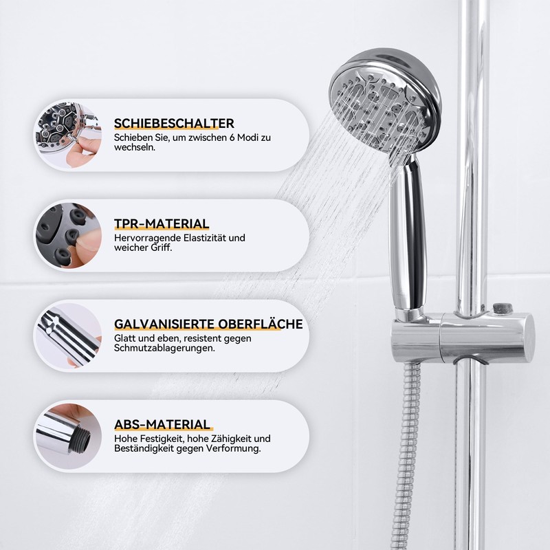 HNNHOME HydroPulse 100 mm Handbrause Hochdruck-Duschkopf, 6 Sprühmodi, universeller Power-Duschkopf-Ersatz