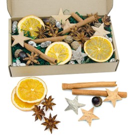 52 Pieces Christmas Decoration Advent Wreath Decoration Set, Christmas Craft Set Creative, Natural Decoration with Star Made of Birch Bark Orange Slice Cedar, Anise, Cinnamon, Acorn, Dark Green Moss