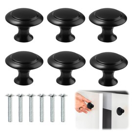 6 Pack Black Cupboard Door Knobs Round Mushroom Single Hole Drawer Zinc Alloy Handles Knobs with Screws for Home Drawer Kitchen Wardrobe Cabinet Drawer Bathroom Garage Office Door Knobs