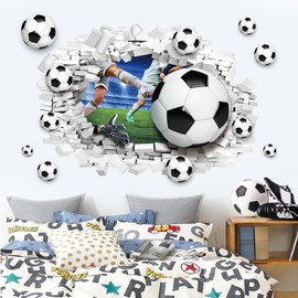 decalmile Large 3D Football Wall Decals Soccer Sport Football Player Wall Stickers Boys Bedroom Playroom Classroom Wall Decor