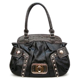 JC Black Lock western Satchel Bag HandbagDesigner Inspired Croco Studs