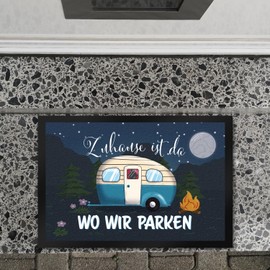 speecheese Zuhause ist da, wo wir parken Nachtthimmel Doormat XL in 40 x 60 cm with Camper Motif A Colourful Doormat as a Pretty Gift Idea for Camping Enthusiasts in Everyone