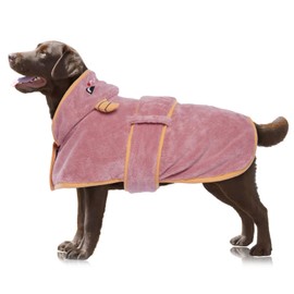 OUOBOB Dog Drying Coat, Dog Coat for Drying Dogs, Pink Dog Towels for Medium Dogs, Microfibre Dog Coat Super with Hood for Adjustable Belly Straps for Frenchie, Boston Terrier L