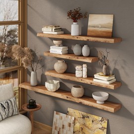 Marsmiles 36 inch Floating Shelves for Wall Elm Wood Live Edge Shelves|Rustic Wall Shelves with Invisible Heavy-Duty Bracket for Bathroom Living Room Kitchen|Natural, 2 Pack