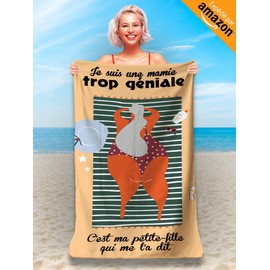 Personalised Microfibre Beach Towel with Humorous Message - Beach Towel 160 x 80 cm - Ultra Absorbent, Quick Dry, Lightweight and Compact. Gift for Women, Grandmother's Day Christmas