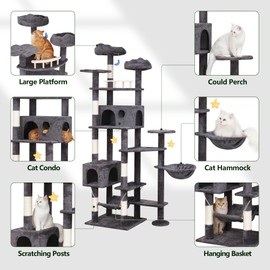 Meecal 85in Giant Cat Tree for Indoor Cats Large Adult, Tall Cat Tower with Scratching Post, Heavy Duty Cat Tree for Big Cats, Cozy Cat Condos with Hammock & Plush Perch for Maine Coon, Smoky Gray