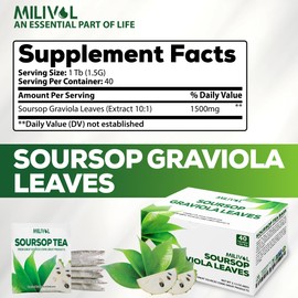 Soursop Tea Bags with Soursop Graviola Leaves - Pure Flavor Gluten & Caffeine Free - Support Digestion Health, Healthy Skin - 40 Tea Bags - 1.5Gr Each Bags