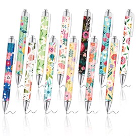 MALOKI 12 Pcs Floral Pretty Cute Pens for Women Girls Fancy Flower Ballpoint Pens Good Smooth for Writing Retractable Black Ink Journaling Pens for School Office Party Supplies