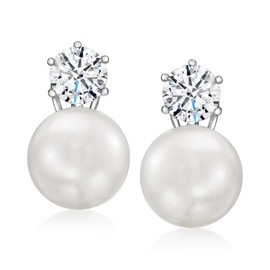 Ross-Simons 14mm Shell Pearl and 3.80 ct. t.w. CZ Earrings in Sterling Silver