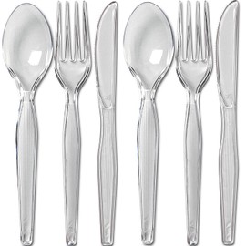 Basic Cutlery Collection, Sapphire Settings Clear Cutlery Combo Box - Includes: 180 Clear Forks,120 Clear Spoons, 60 Clear Knives (360 Pcs.) - Perfect for Parties, Weddings. Events, & More