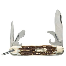 Uncle Henry Next Gen Staglon 23UH Scout Cuchillo plegable de 6.1 pulgadas con hoja de acero inoxidable de 2.4 pulgadas, punzón, abridor de latas, destornillador, elevador de tapas y mango de Staglon para caza, camping y EDC