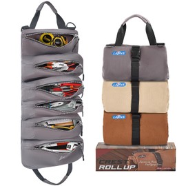 LETINE Crest Canvas Tool Bag - Large Capacity 6-Pocket Portable Roll up Bag with Premium Rust-Proof Zippers, Reinforced Stitching - Compact Tool Organizer Gift for Dads, Mechanics, Electricians(Gray)