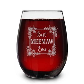 Best Meemaw Ever Engraved Stemless Wine Glass - Gifts For Meemaw - Best Meemaw Wine Glass - Funny Gifts Idea Birthday- Christmas- Holiday- Mother's Day - Pregnancy Announcement Wine Glass