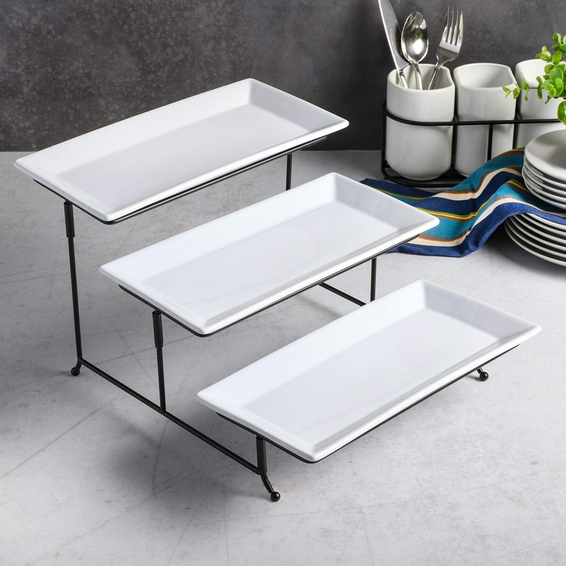 Gibson Elite Gracious Dining 3-Tier Serving Display Stand, Rectangular White