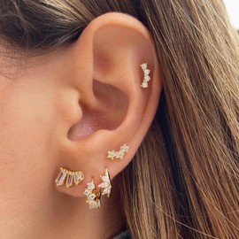 HUASAI 5Pcs Gold Earring Set - Dainty Hoop & Huggie Earrings with Rhinestone - Female, Elegant, Special Occasion - GP Alloy Steel, French Wire, Clear Round Rhinestone