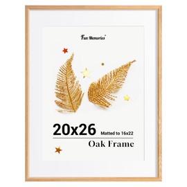 Fun Memories 20x26 Oak Picture Frame for Wall, 20x26 Frame with Matted to 16x22, Solid Wood Picture Frames for Wall Art Photo and Prints (Nature, 1 Pack)