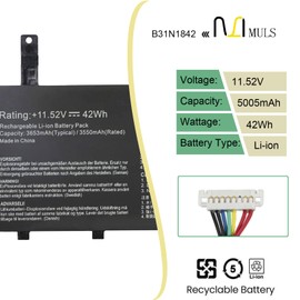 B31N1842 Laptop Battery for Asus VivoBook 15 F513 M513 K513 S513 X513 S15 S531F VivoBook S15 V5050E V5050EA S5500F S5500FL X513EA X531F X531FA K531F S531F S531FA V531F V531FA 0B200-03440000 42Wh