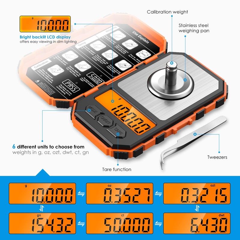 AMIR 50g/0.001g Digital Gram Scale, Portable Jewelry Scale, High Precision