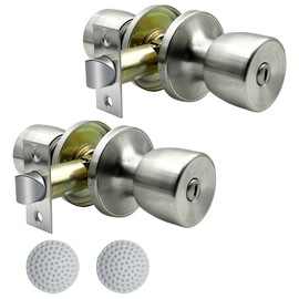 DSJJBLL Door Knob with Lock and Key, Stainless Keyless Round Ball Lock Interior/Exterior Door Knob for Bedroom Or Bathroom (Keyless Stainless 2Pack)