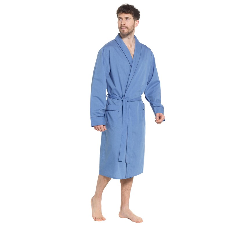 INSIGNIA Mens Plain Woven Lightweight Cotton Poly Dressing Gown Robe