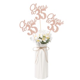 Gexolenu Cheers to 35, 10 Pack Double-Sided Rose Gold Glitter 35th Birthday Centerpieces for Tables, Number 35 Birthday Table Toppers Party Centerpiece Sticks Party Supplies