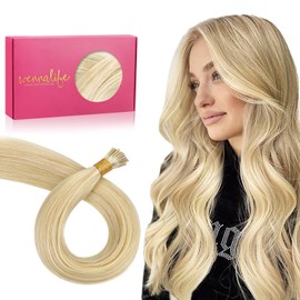 WENNALIFE I Tip Real Hair Extensions, 50 g, 50 Strands, 60 cm, Light Blonde Highlights Golden Blonde Hair Extensions, Bonding Real Hair Extensions, Professional Hair Extensions, Real Human Hair
