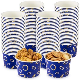 AmazingSpark 50 Pcs Gold Ring Blue Paper Treat Cups Bulk 8 oz Ice Cream Cups Disposable Dessert Snack Treats Bowls for Cartoon Carnival Theme Birthday Party Supplies