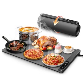 Upgrade-Electric Warming Tray, Food Warming Mat with 6 Level Temperature Settings & 6 Hours Timer, Graphene Full Surface Rapid Heating, Auto Shut-Off, Roll Up Food Warmers for Parties, Gatherings