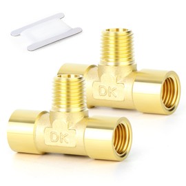 GASHER 2PCS Brass 3 Way Pipe Fitting Male Branch Tee T Adapter 1/4" NPT Female x 1/4" NPT Male x 1/4" NPT Female