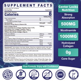 NEVISS Nicotinamide 500mg Gummies, Niacinamide Supplement with Collagen Peptides, (Flush Free Niacin) Vitamin B3 Niacinamide for Anti-Aging, NAD+ Levels, Longevity, Focus & Brain, Sugar Free, 60Cts