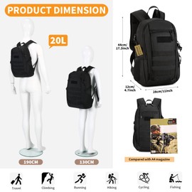 HUNTVP 20L Daypack Military MOLLE Backpack Rucksack Gear Tactical Assault Pack Bag for Hunting Camping Trekking (20L-Black)
