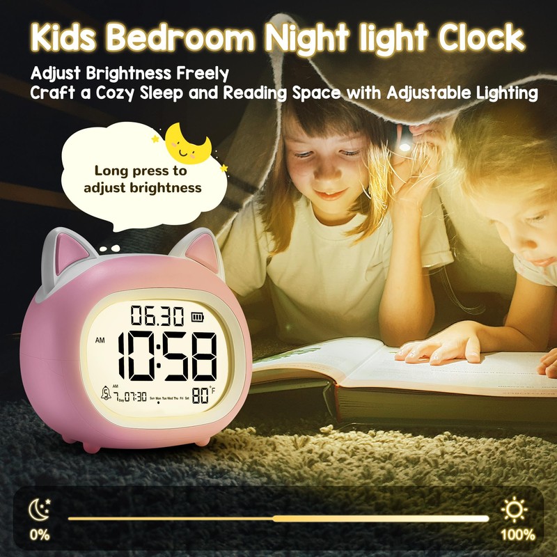 Kids Alarm Clock with Night Light for Kids, Small Digital