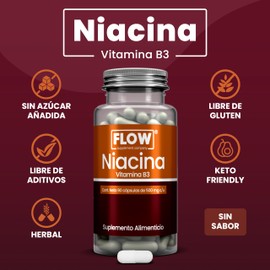 Niacina - Vitamina B3-90 Cápsulas para 3 Meses - Apto Keto - Sin Azúcar ni Gluten - Sin Sabor - Flow Supplements