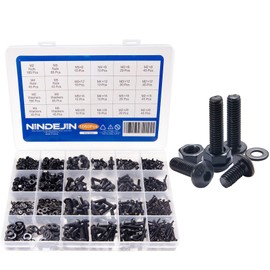 NINDEJIN 1060pcs M2 M3 M4 M5 Hex Socket Button Head Screw Bolts with Buts and Flat Washers Assortment Kit, Alloy Steel