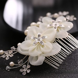 JUSTUSNX Silver Bridal Wedding Headpiece Pearl Flower Hair Comb Accessories Crystal Hairpieces Headband for Women and Girls