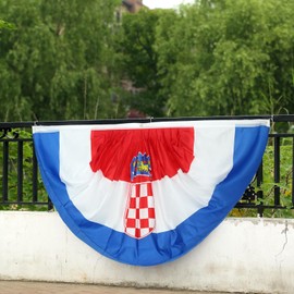 Croatia Croatian Pleated Fan Flag Bunting 3 x 6 Ft Pleated 2 Pcs Fan Flag Banner Indoor/Outdoor/Front Porch Decorations,Croatia Half Fan Flag Patriotic Holiday decorations, Celebrations.