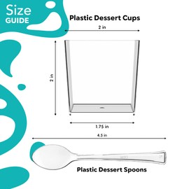 Exquisite Mini Dessert Cups With Spoons 400 Pcs - 2 Oz Square Clear Plastic Pudding Cups Disposable With Tasting Spoons 200 Sets | Mini Parfait Cup | Appetizer Cup For Party & Events