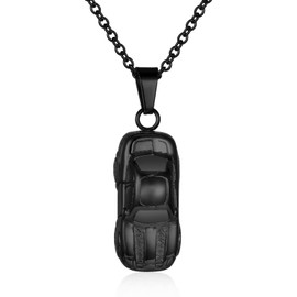 Stainless Steel Car Cremation Jewelry For Human Ashes Of Loved One Keepsake Urn Necklace For Women Men Memorial Pendant (Black)