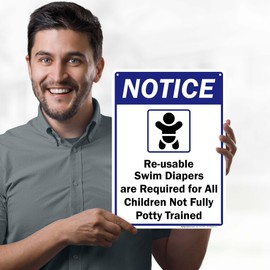 Notice Reusable Swim Diapers Required for Children not Fully Potty Trained with Graphic Sign, 10x14 Inches, Rust Free .040 Aluminum, Fade Resistant, Made in USA by My Sign Center