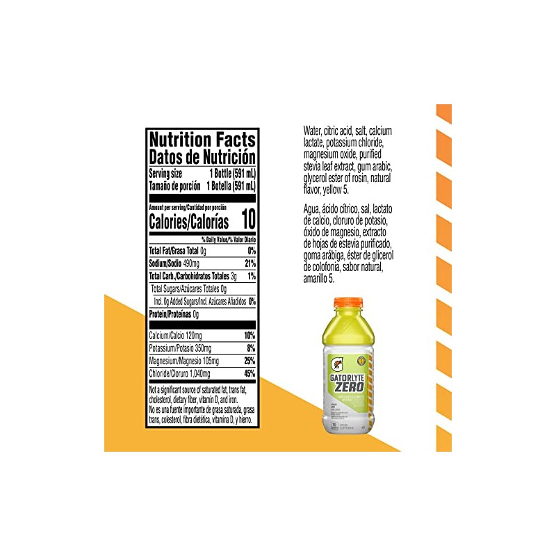 Gatorade Gatorlyte Zero Electrolyte Beverage, Lemon Lime, Zero Sugar Hydration,