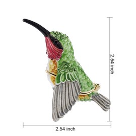 Vie jeune Hand Painted Enamel Hummingbird Trinket Box, Hinged Unique Mini Ring Necklace Jewelry Organizer, Classical Bejeweled Storage, Figurine Collectible Keepsake Home Decor (Flying Hummingbird)