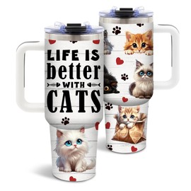 DUUV Cat Lover Gifts for Women, Cat Tumbler for Girls, Birthday, Christmas Gifts for Cat Lovers, Animal Lovers Gift Ideas, 40 Oz Tumbler with Handle Lid and Straw